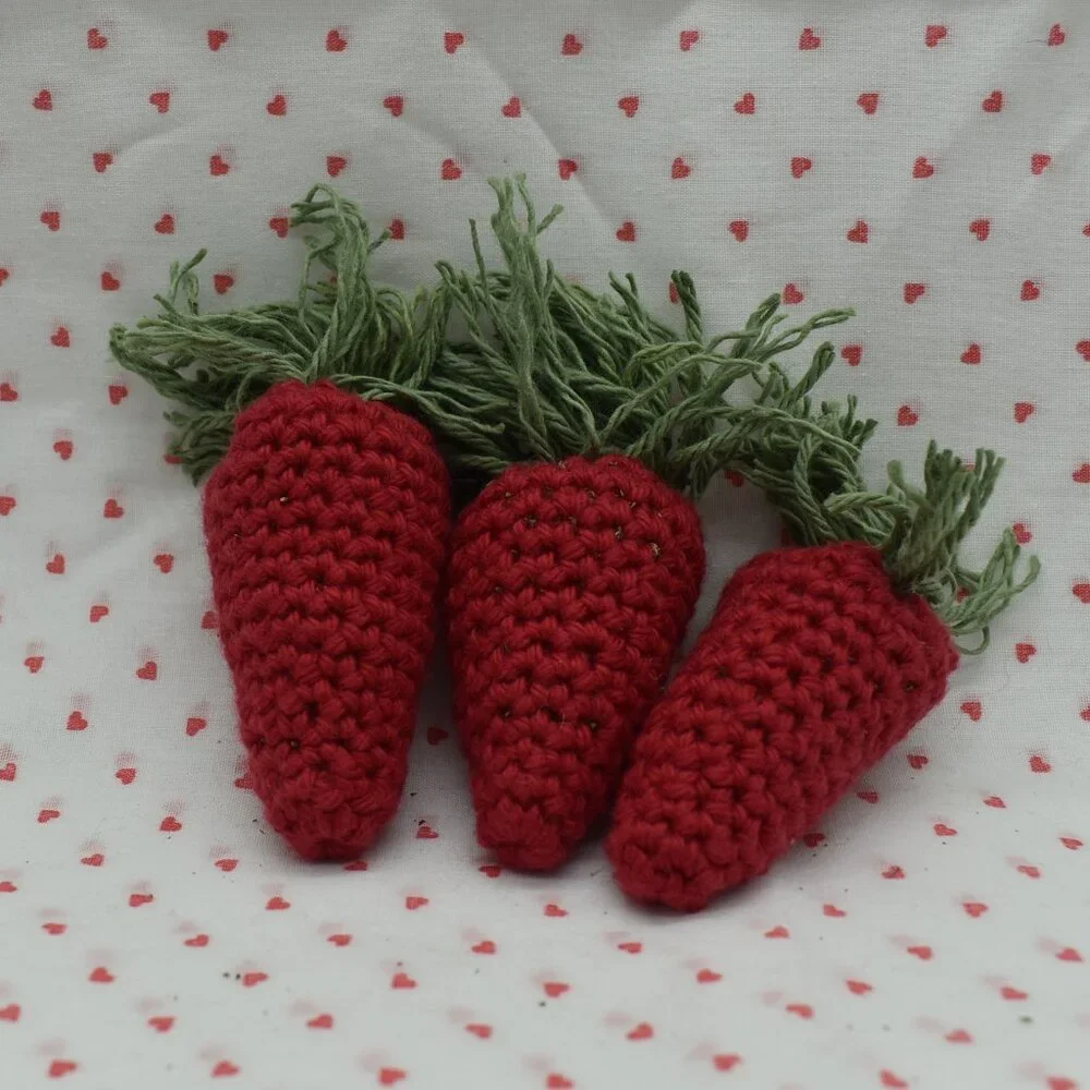 Crochet Catnip Strawberry Valentines Day Cat Toys Set of Three HANDCRAFTED